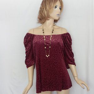 Nwt SIREN LILY Grenat Velvet Rushed Sleeves Stretchy Boat Neck Top Blouse Sz 3X